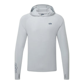 A light gray long-sleeve hooded athletic top with a small dark gray 'giti' logo on the left chest and a larger vertical logo on the right sleeve, shown on a plain white background.