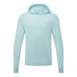 A light blue long-sleeve hooded athletic shirt with a small white 'GTL' logo on the left chest, displayed on a clean white background.