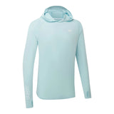 A light blue long-sleeve hooded athletic shirt with 'GAIN' printed in white on the left chest and left sleeve, displayed on a clean white background.