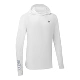 A white long-sleeve hooded athletic shirt with a small black 'GIII' logo on the left chest and a larger vertical black logo on the right sleeve, shown on a plain white background.