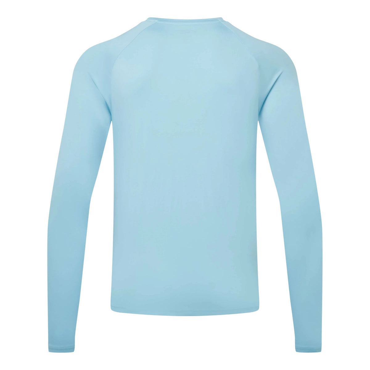 A light blue long-sleeve athletic shirt shown from the back, displayed on a clean white background.