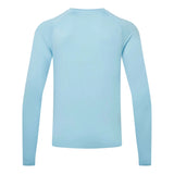A light blue long-sleeve athletic shirt shown from the back, displayed on a clean white background.