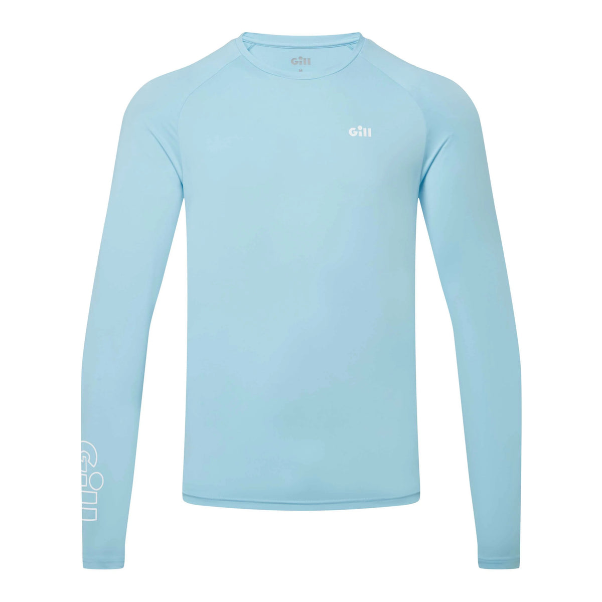 A light blue long-sleeve athletic top with a crew neck and a small white 'giti' logo on the left chest, displayed on a clean white background.