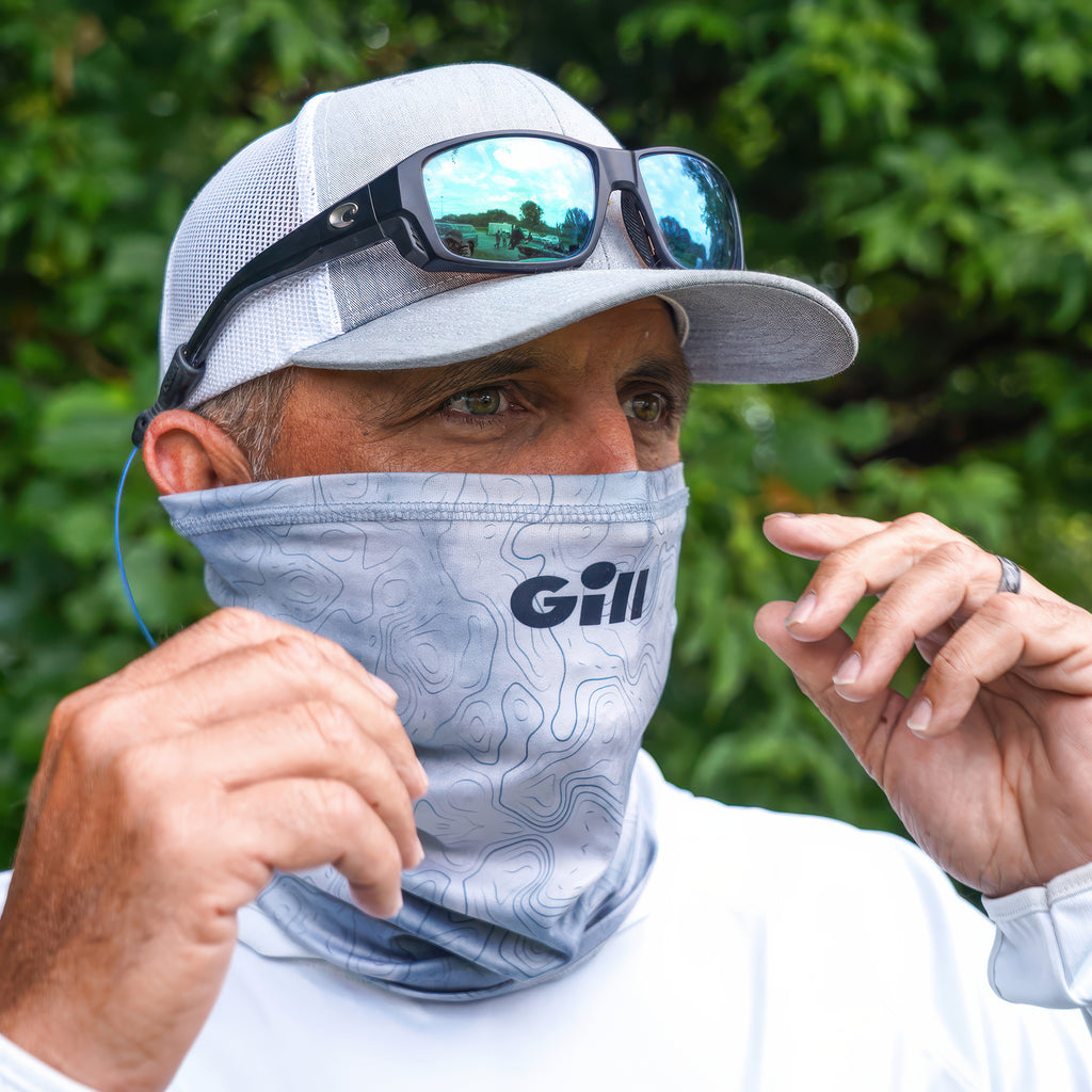 Gill Xpel UV Tec Gaitor - person wearing  gracier camo.