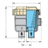 Technical drawing of a mechanical component with labeled parts and dimensions.