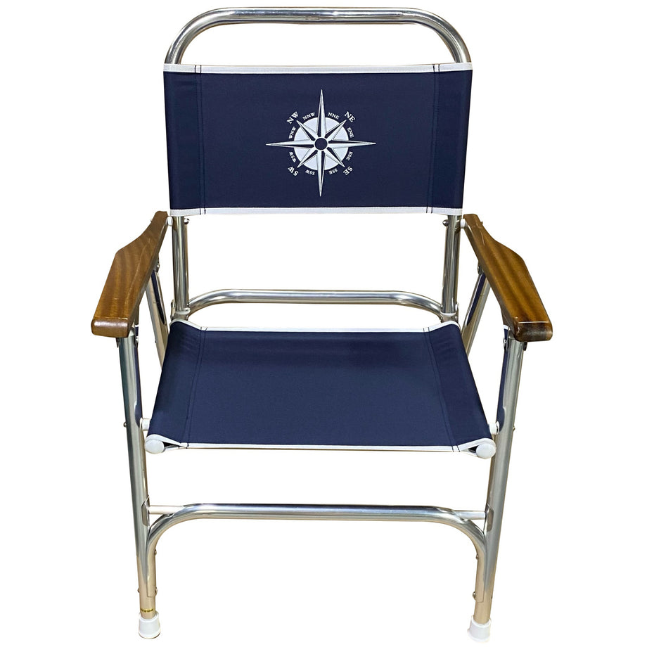 Canvas Folding Chair w/Teak Arm Rest - Navy – Rigging Shoppe