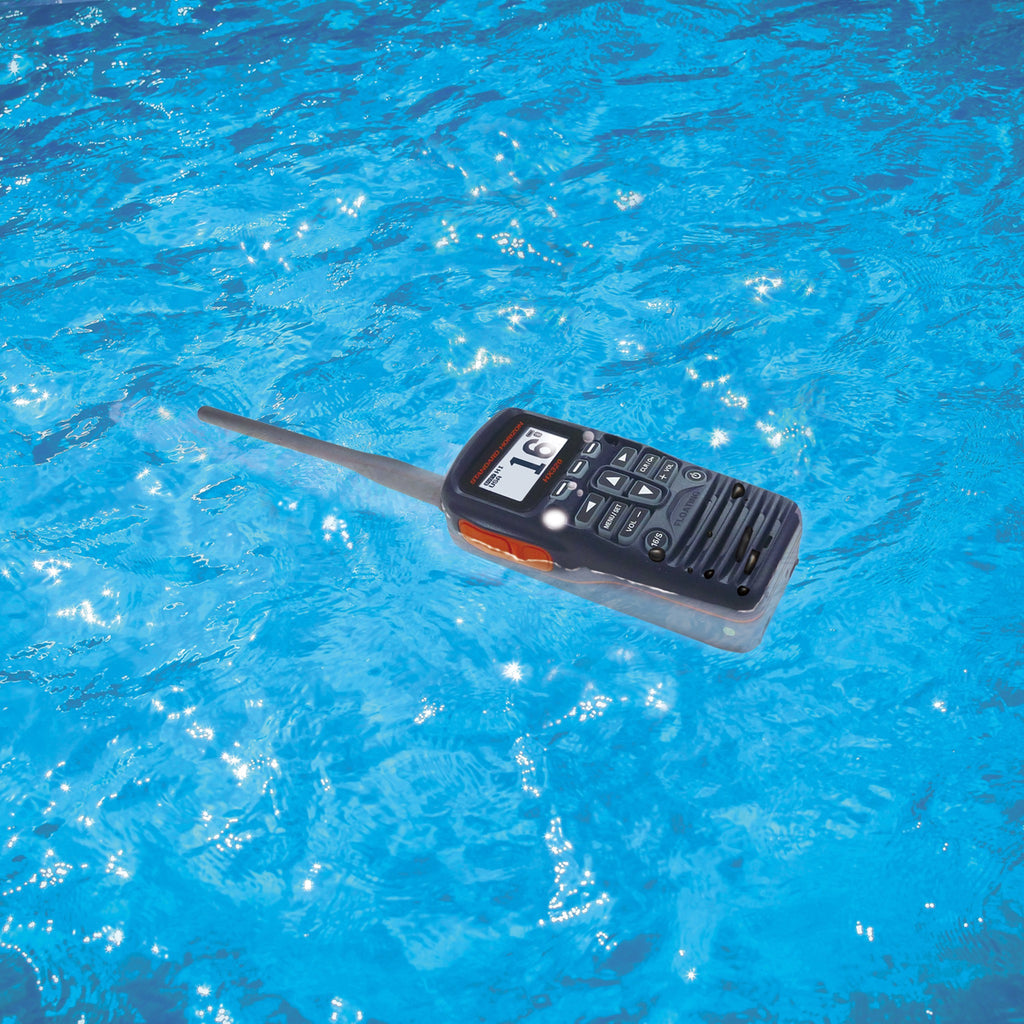 Floating Handheld VHF in water.