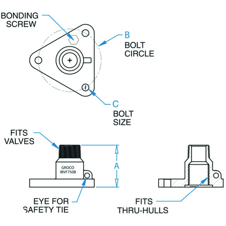 Groco 1" Bronze Flanged Adaptor diagram