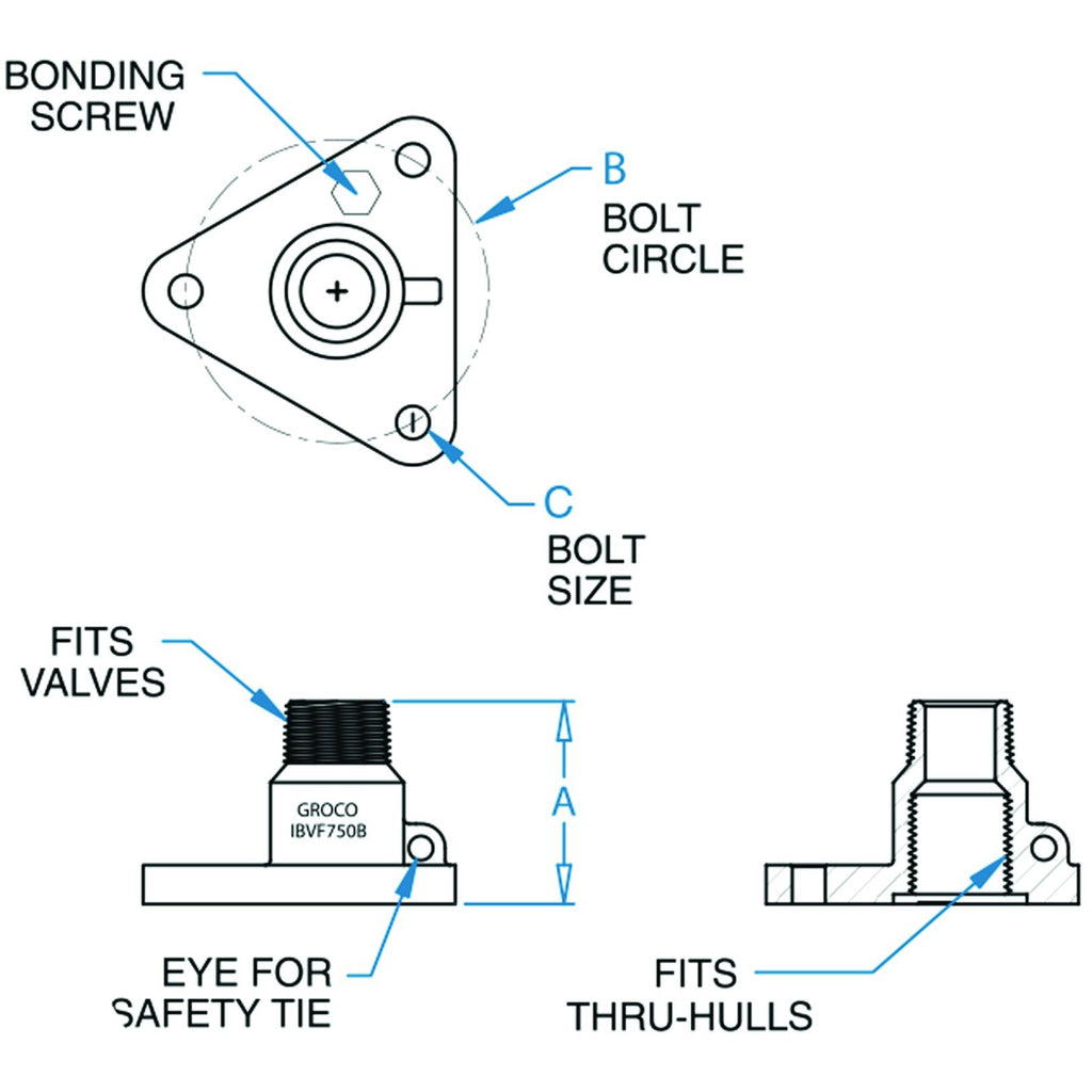 Groco 1-1/4" Bronze Flanged Adaptor diagram