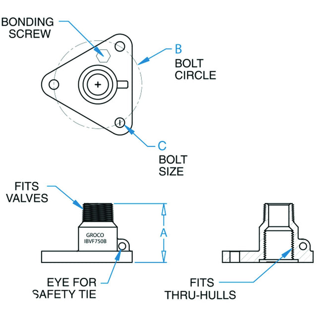Groco 1-1/2" Bronze Flanged Adaptor diagram