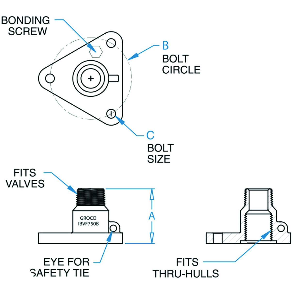 Groco 2" Bronze Flanged Adaptor diagram