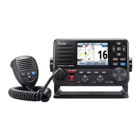 Marine radio with display and microphone on a white background