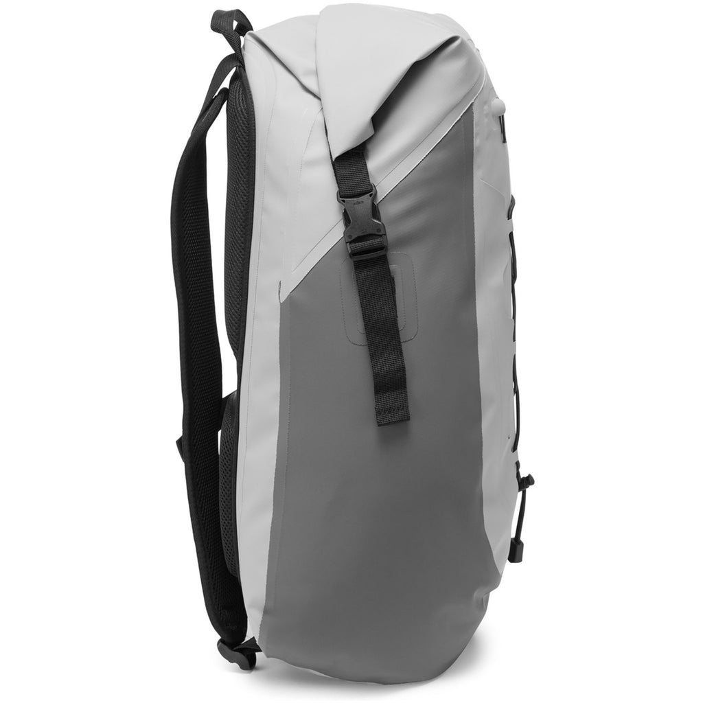 Side view of grey Gill Voyager Backpack.