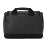 A black duffel bag with a diamond-quilted pattern on the front panel and black webbed top handles, shown against a plain white background.