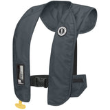 Gray life jacket with a visible brand logo on a white background