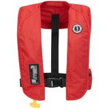Red life jacket with a visible brand logo on a white background