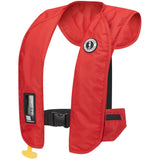 Red life jacket with a visible brand logo on a white background