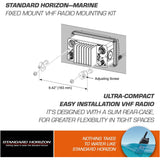 Advertisement for Standard Horizon Marine VHF radio mounting kit with diagram and text.