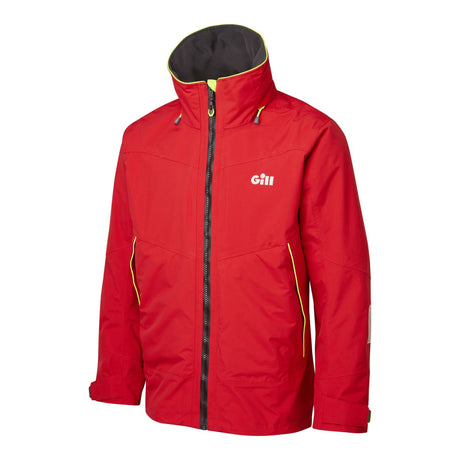 Red jacket with a visible brand logo on a white background