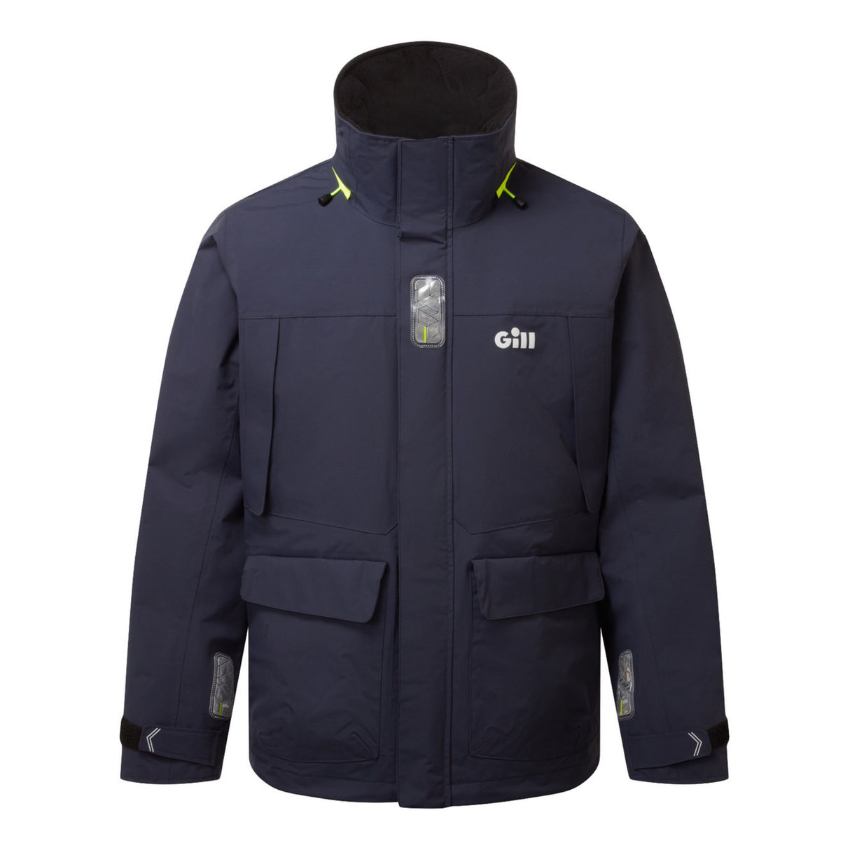 Navy blue jacket with visible brand logo on a white background