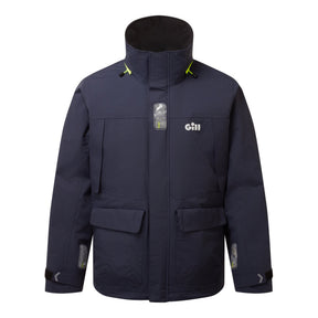 Navy blue jacket with visible brand logo on a white background