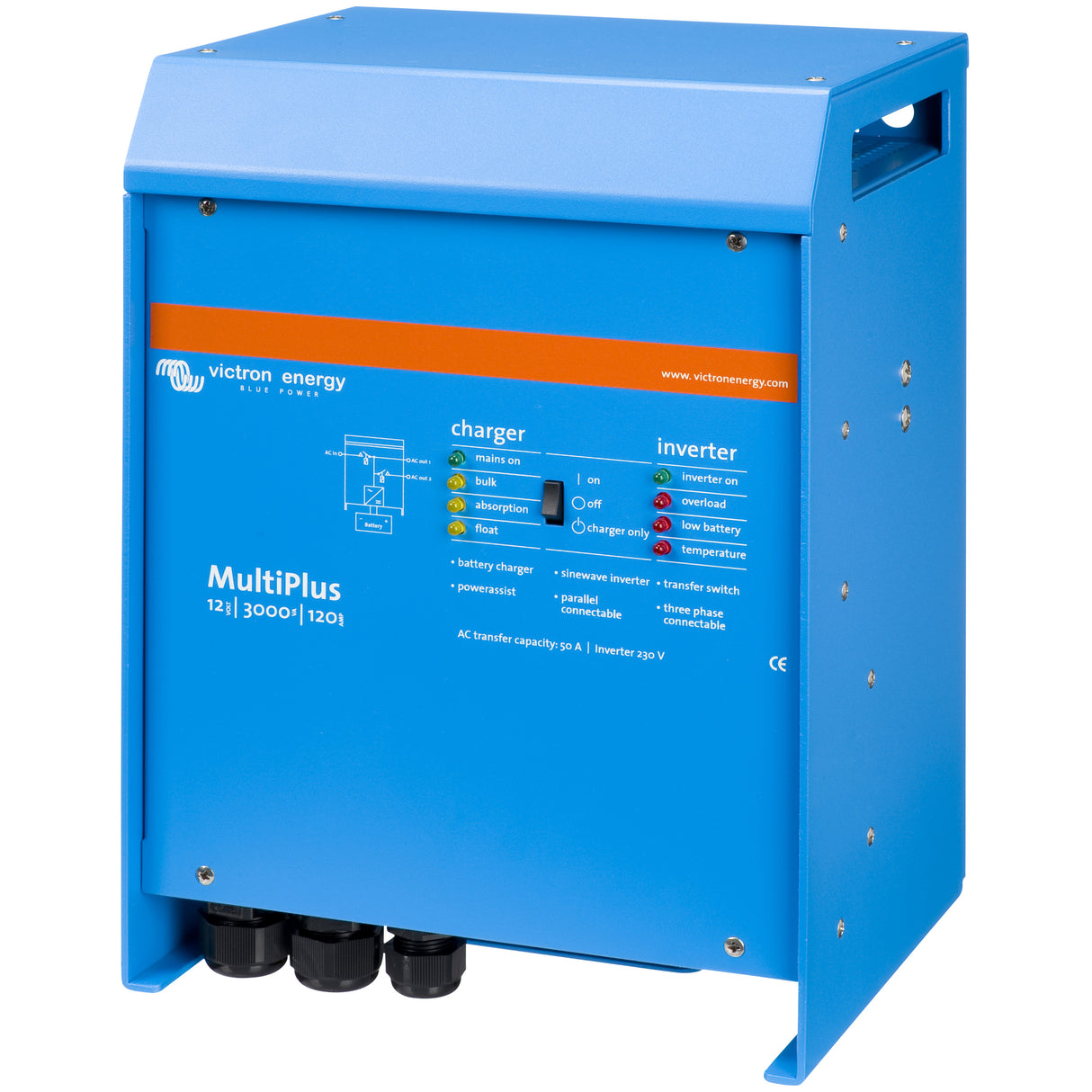 Victron MultiPlus 12/3000/120-50 120V VE.Bus (UL) left view.