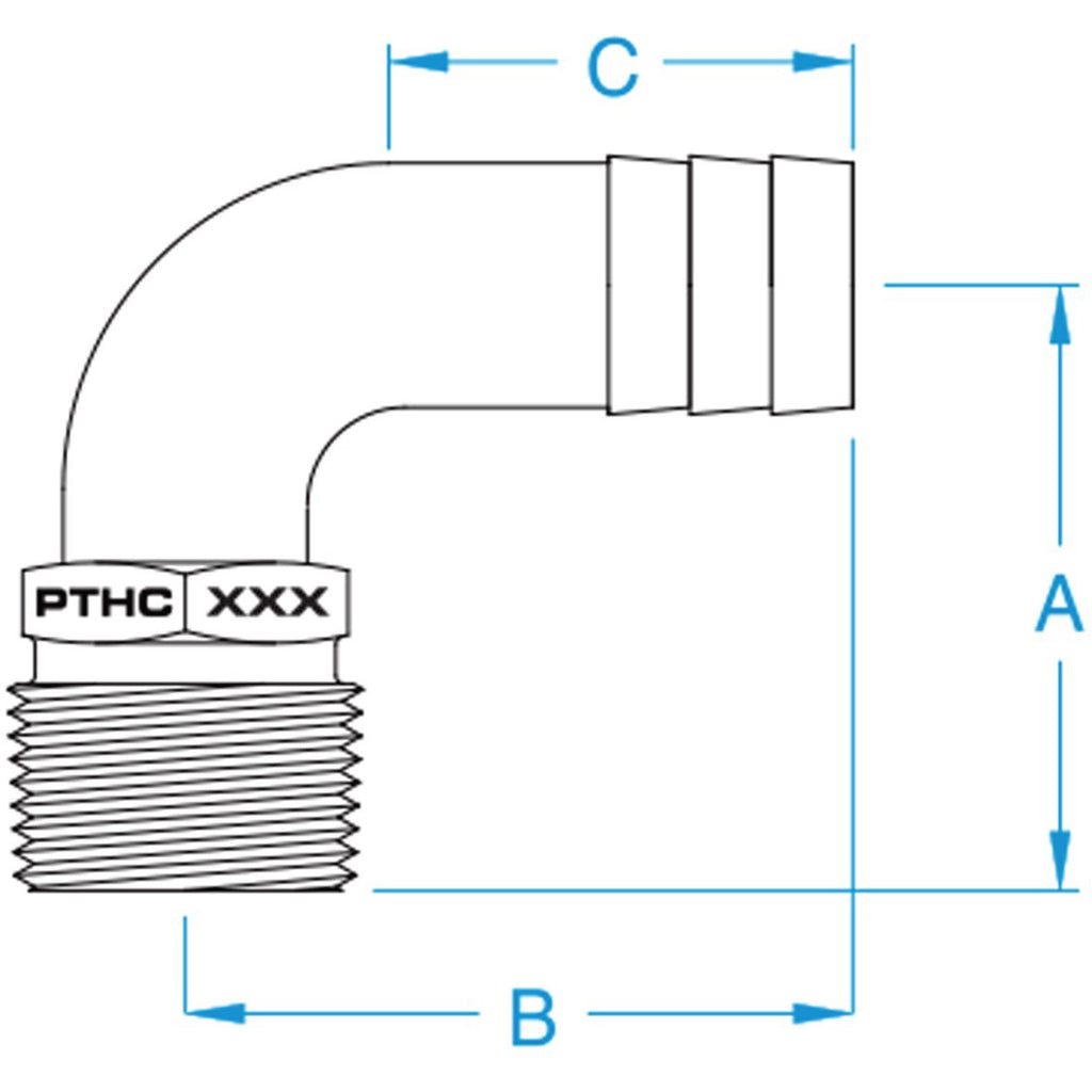 Groco 90 Degree Pipe/Hose Adapter - 1" diagram