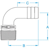Groco 90 Degree Pipe/Hose Adapter - 1-1/4" diagram