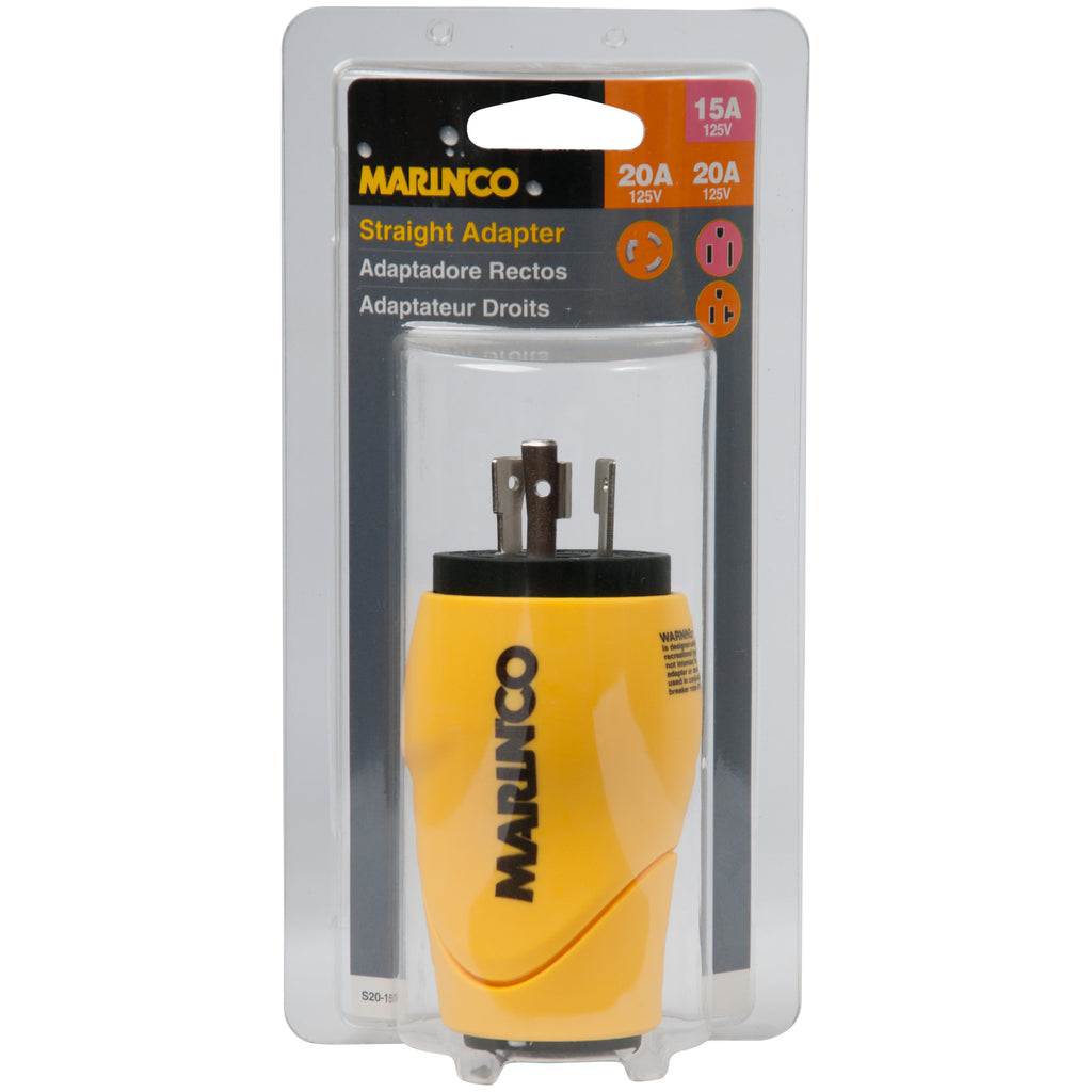 Marinco 15A Fem/20A Straight Male Eel Adapter packaging