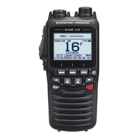 Black Standard Horizon radio communication device on a white background