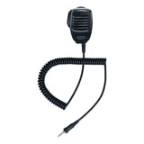Black microphone with coiled cable on a white background