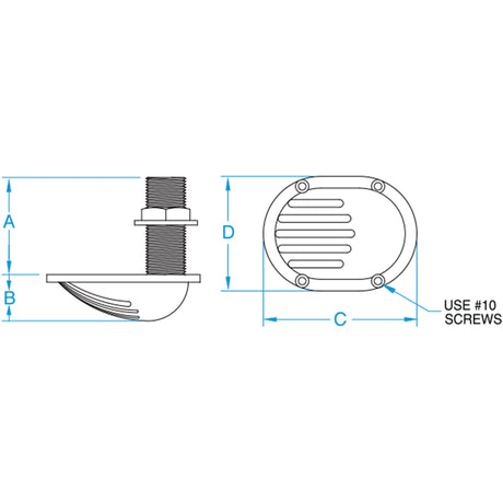 Groco 1-1/4" Scoop Thru-Hull With Nut diagram