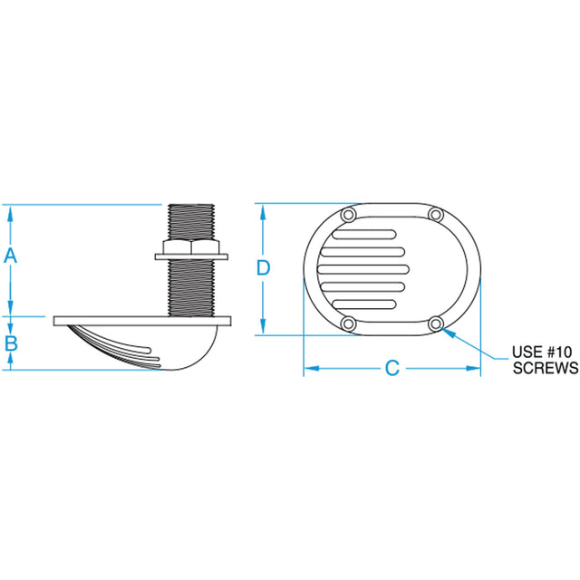 Groco 3/4" Bronze Scoop Thruhull diagram