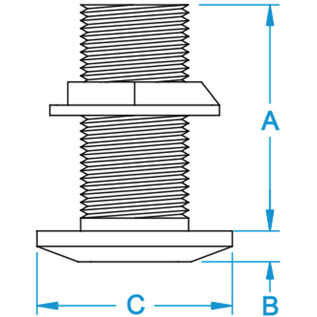 Groco 1" Bronze Thru Hull W/Nut diagram