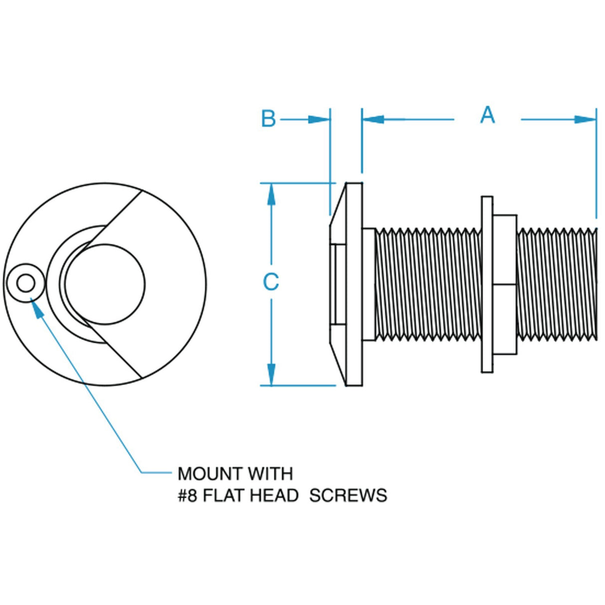 Groco 3/4" bronze Thru Hull W/Nut diagram