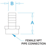 Groco 1/2 NPT Female to 5/8 Barb diagram