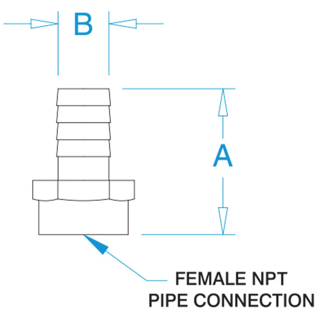 Groco 1/2 NPT Female to 5/8 Barb diagram