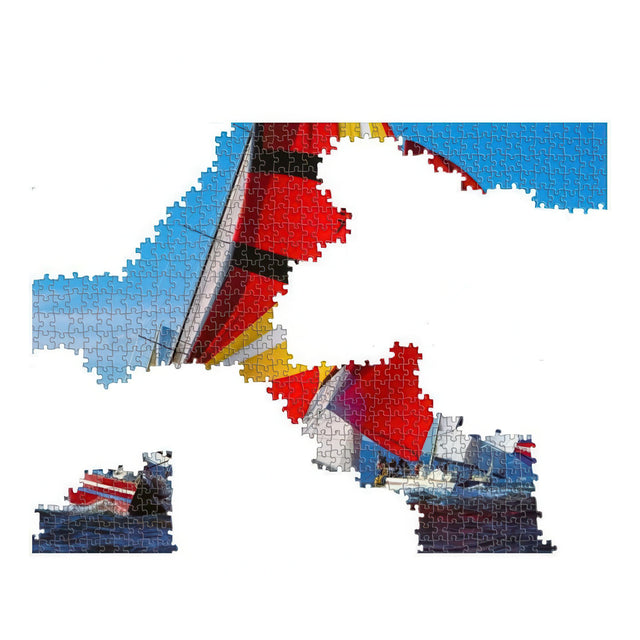 Colorful puzzle with a sailboat design on a white background