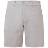 Light gray shorts with a red label on a white background