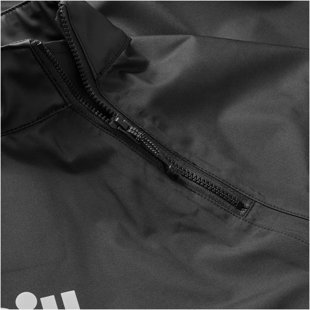 Close up of zipper of black Gill smock.