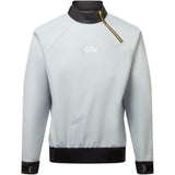 Light gray jacket with black accents and a visible brand logo on a white background