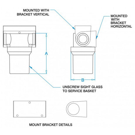 Groco 3/4" Raw Water Strainer, S/S Basket diagram