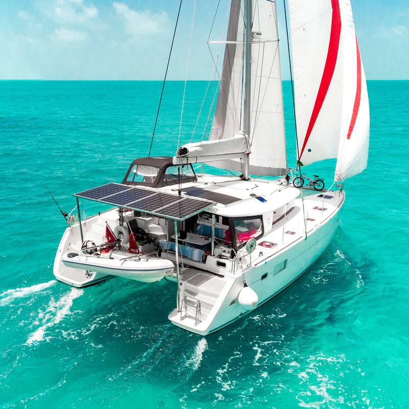 Catamaran with solar panel.