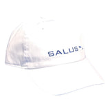 White cap with 'SALUS' logo on a white background