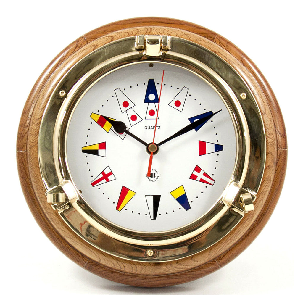 4" Clock Brass Porthole - with Flag Motif