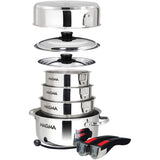 Stacked  10pc Stainless Steel Nestable Induction Cookware.
