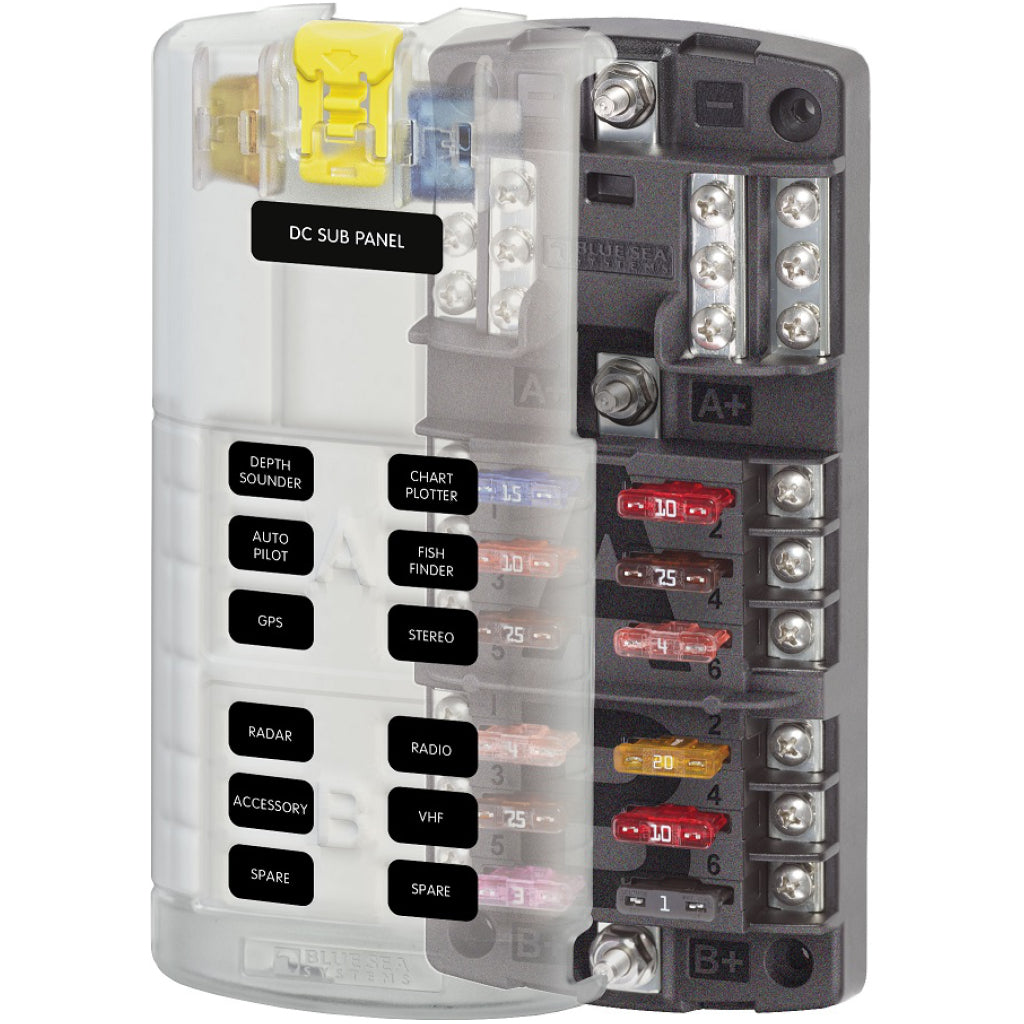 ST Blade Split Bus Fuse Block w/ground-12 Circuits