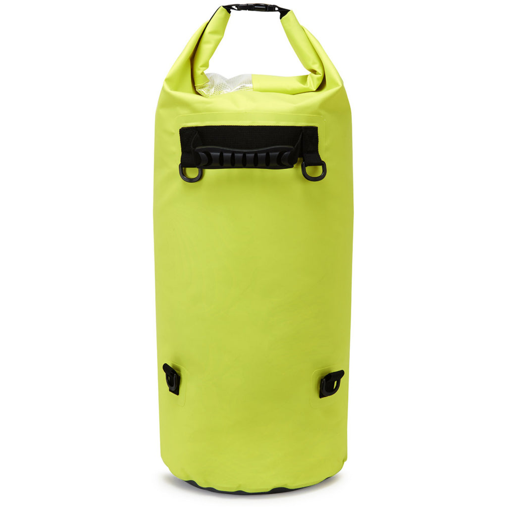 Back of yellow Gill Voyager Dry Bag 50L.