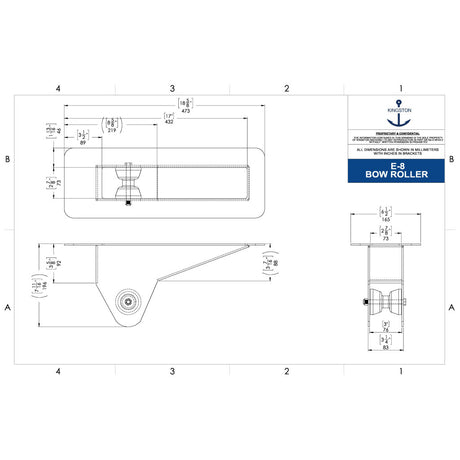 Tech Drawing Of Kingston 18-5/8"X3-1/4" Mirror Through Bow Roller.