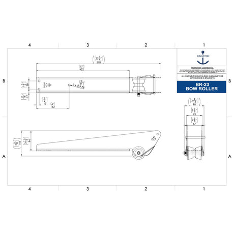Tech Drawing Of Kingston 22-3/4"L X 3"W Polished Plow Bow Roller.